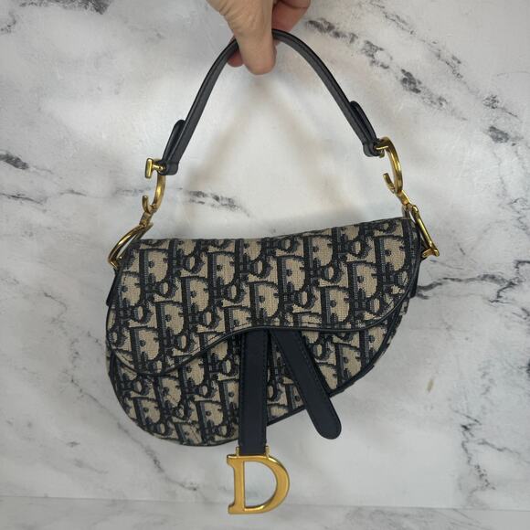 Christian Dior Mini Saddle Bag Vintage Trotter Blue Shoulder Purse Oblique CD - Picture 4 of 16